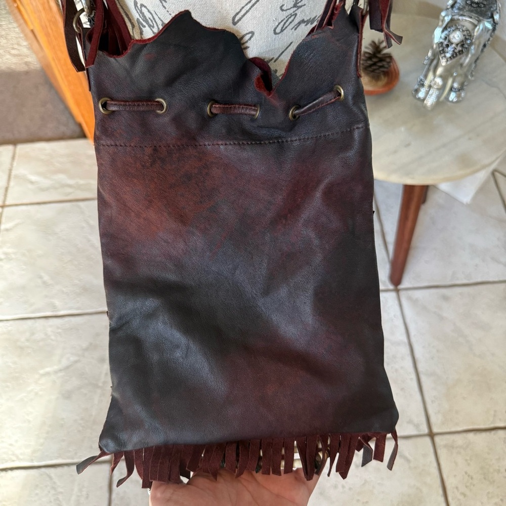 Spell & The Gypsy Dreamweaver Brown Leather Bone Fringe Crossbody Handbag - Picture 8 of 14